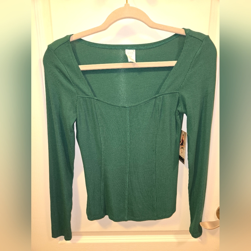 NWT Green Bustier Style Long Sleeve Top Small
